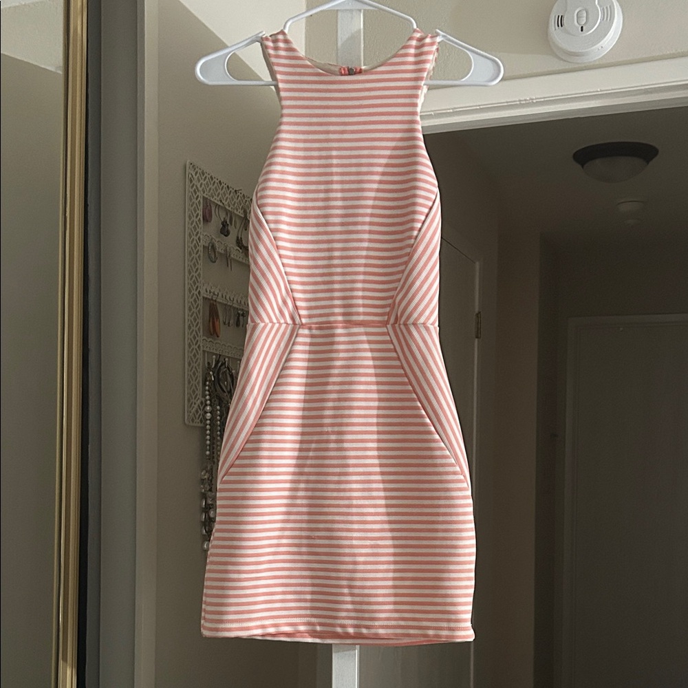 Just Me Pink and White Striped Mini Dress